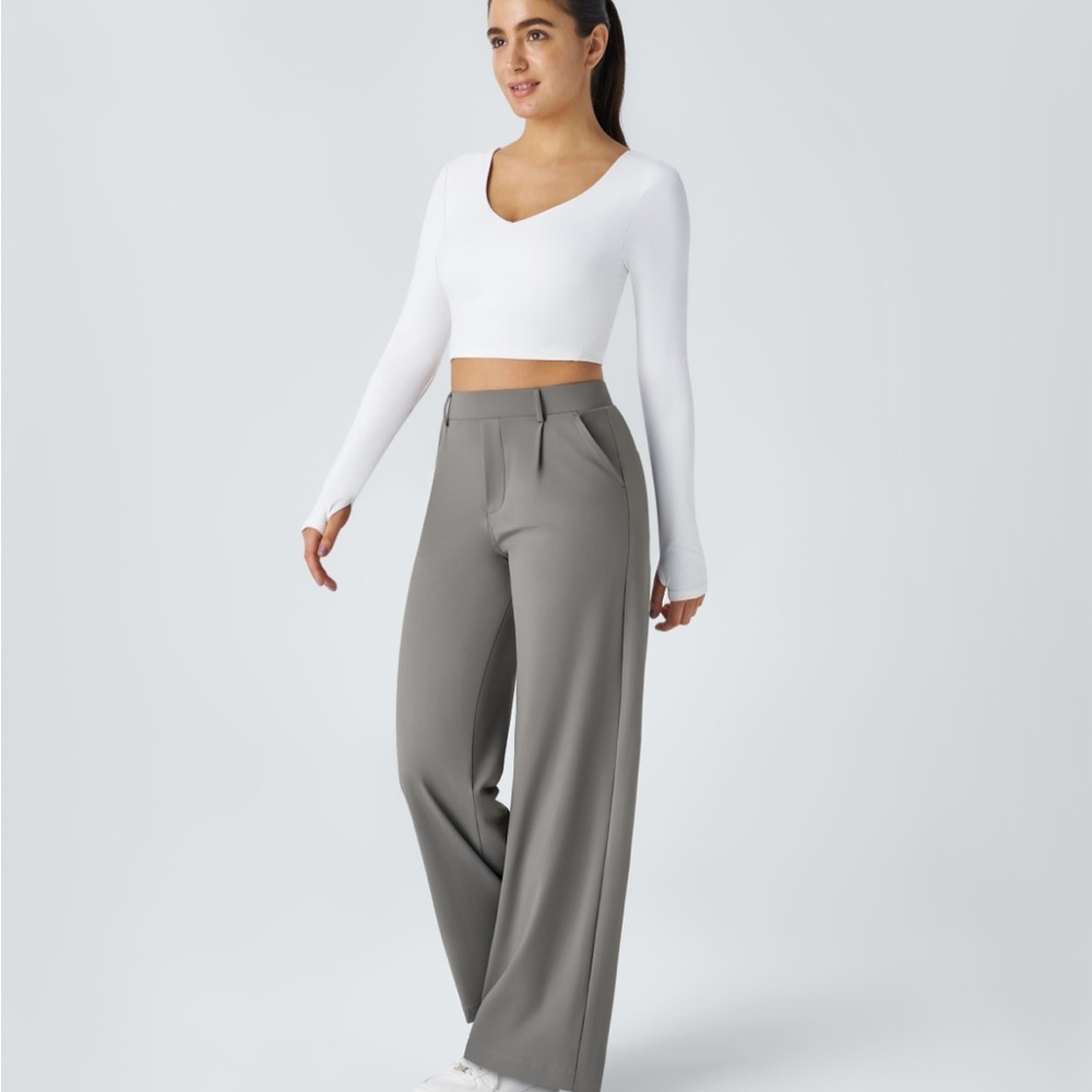 New! HALARA Women's Gray Wide-Leg Pants